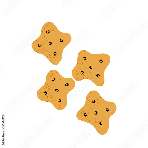 Healthy treats for dogs and cats. Pet cookies. Cute animal food illustration isolated on white background for pet food packaging and shop design.