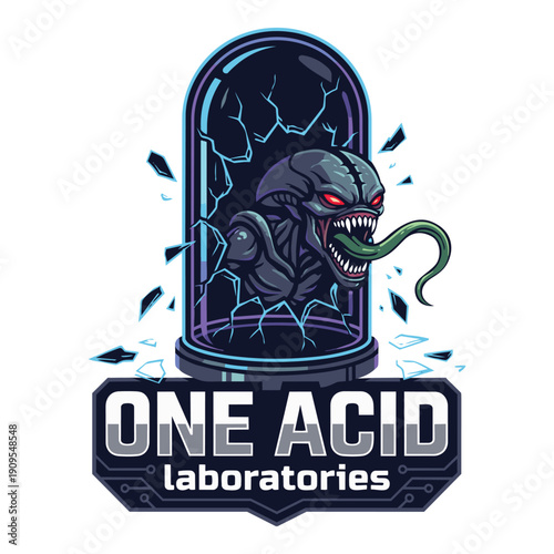 Acid laboratory monster mascot logo badge