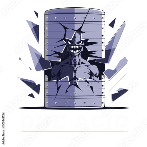 Monster breaking out of metal containment tank