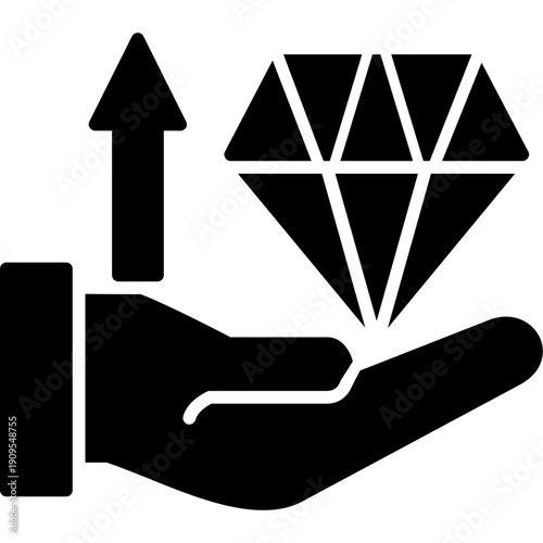 Hand holding diamond with upward arrow Icon