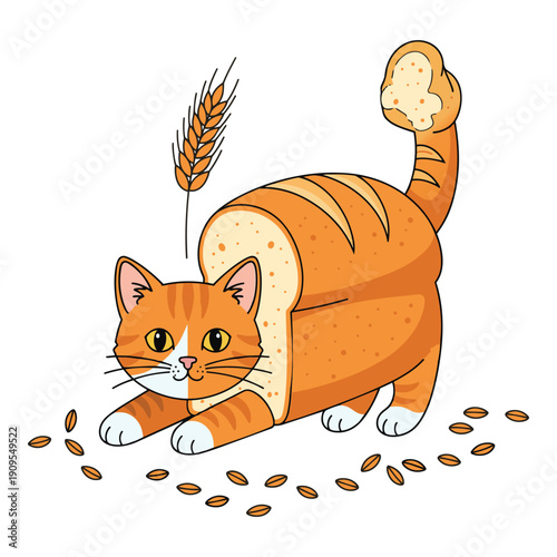 Funny orange cat loaf bread cartoon character