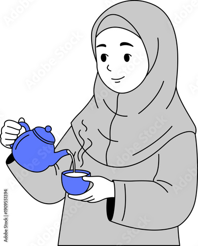 Illustration of Muslim Girl Pouring a Drink for Ramadan.