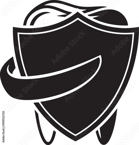 Illustration of black shield with a swoosh design vector graphic