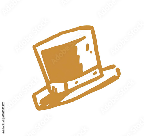 A cartoonish, slightly damaged top hat on a black background, gold with orange outlines