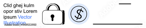 Data security, online payments, financial safety, encryption, access control, account protection. Lock symbol and dollar sign . Data security and online payments concept