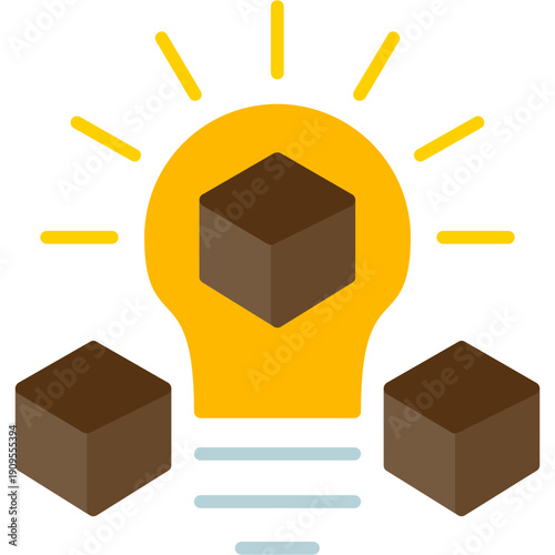 Light bulb with cubes and rays Icon