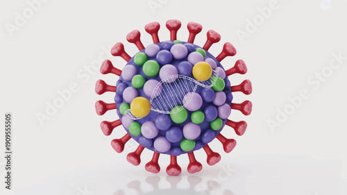 A detailed 3D illustration of a coronavirus particle made from candy and confectionery (4)_traced