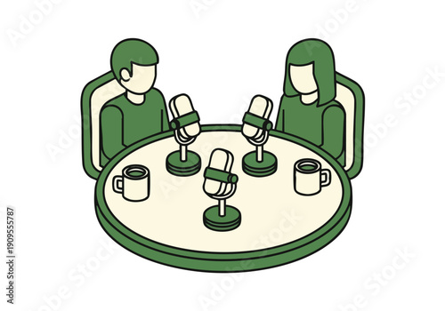 Podcast recording illustration. Isometric discussion. Online broadcast. Digital media.
