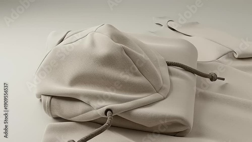 Folded Beige Hoodie Sweatshirt with Drawstring.