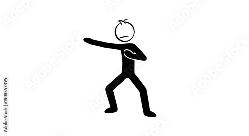 Angry Stick Figure Punching with Fists Clenched Showing Determination or Frustration on Isolated White Background
