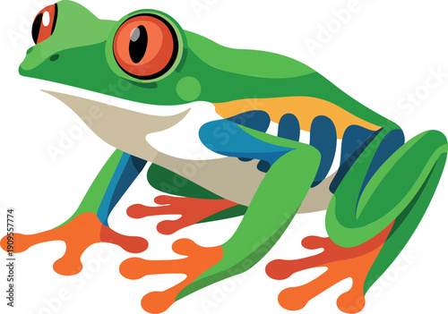 Cartoon Red-Eyed Tree Frog Illustration Colorful Jungle Frog