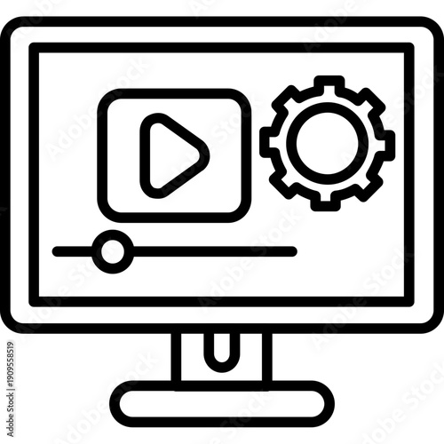 Monitor with play and gear Icon