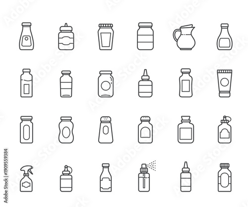 Kitchen spice bottles line icon set vector illustration.