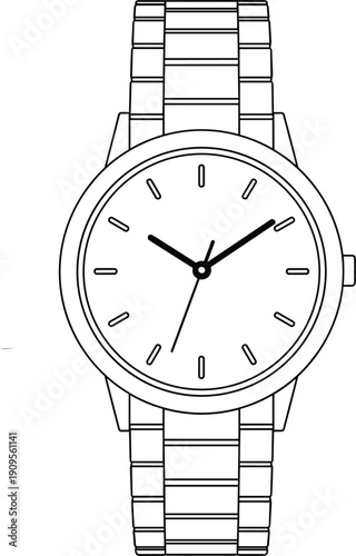 Line Art Wristwatch Isolated on White background