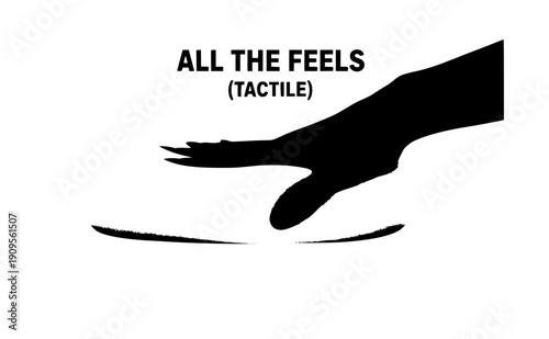 Hand pressing into soft puffy cloud silhouette, sensory tactile experience and all the feels design trend, squishy texture and touch sensation vector icon