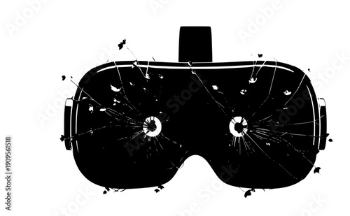 VR headset with growing ivy vines silhouette, bio-digital fusion and immersive nature technology concept, virtual reality and green tech vector icon
