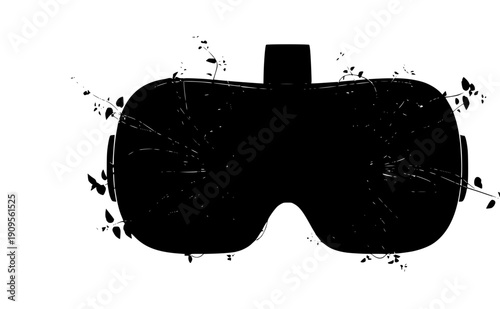 VR headset with growing ivy vines silhouette, bio-digital fusion and immersive nature technology concept, virtual reality and green tech vector icon