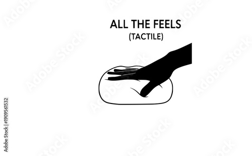 Hand pressing into soft puffy cloud silhouette, sensory tactile experience and all the feels design trend, squishy texture and touch sensation vector icon