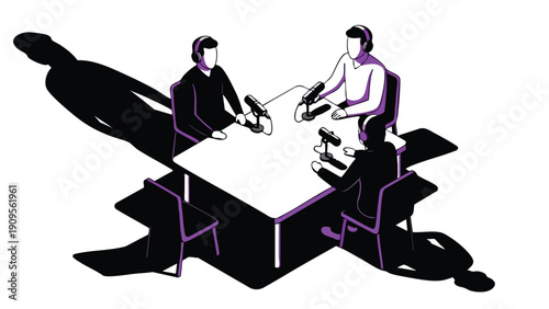 Podcast Recording. People Interview. Isometric Illustration. Digital Media Content.