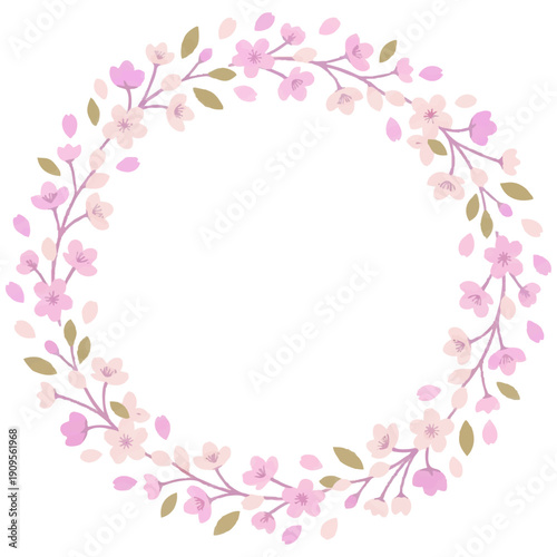 「ふわふわ」と舞う桜の花びらが「繊細」な輪を作った、春の訪れを感じるリースです。淡い桃色が「再生」と「希望」を象徴し、見る人の心に「安らぎ」を与えます。メッセージを添えるフレームとして、多目的に活用できます。