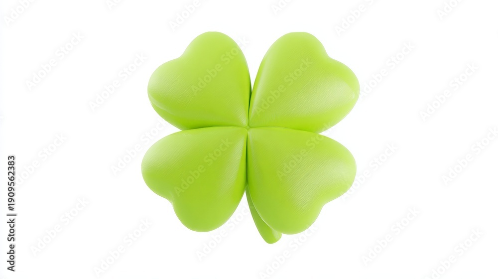 Fototapeta premium Green four-leaf clover symbolizing luck and St. Patrick's Day, isolated on a clean white background, ideal for holiday-themed designs and decorations
