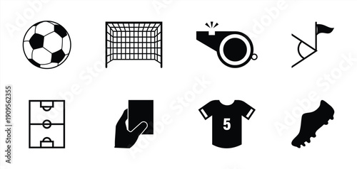 Football and Soccer Match Icon Set with Ball, Goal, Referee and Equipment