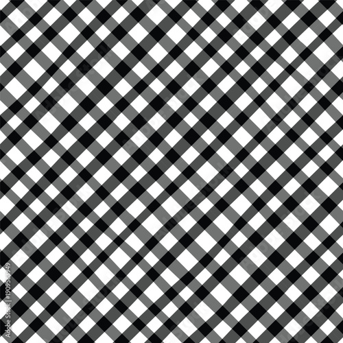 Rhombus Gingham pattern in black and white colors. Hand drawn seamless texture from rhombus for plaid, tablecloths, clothes, shirts, dresses, wrapping paper, bedding, blankets, quilts
