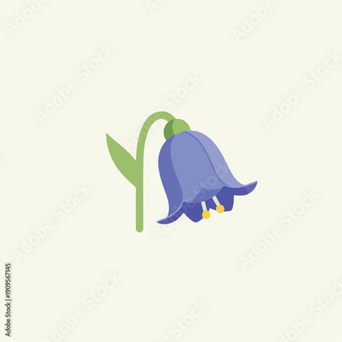 Bluebell Flower Illustration with Green Stem 2.