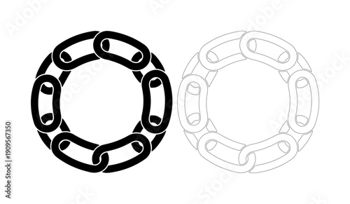 Solid and outline circular chain links symbolizing connection and structure