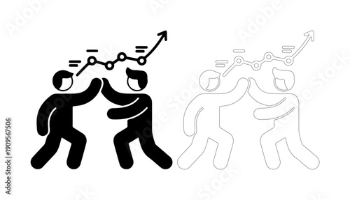 Two people high-fiving with a rising graph symbolizing success and teamwork.