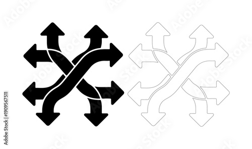 Intertwined arrows symbolizing complex choices and multiple directions.