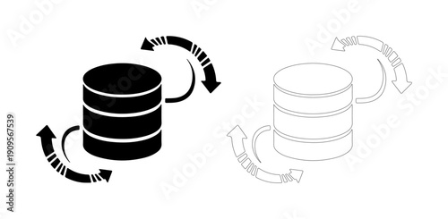 Data synchronization and transfer icon with rotating arrows indicating flow