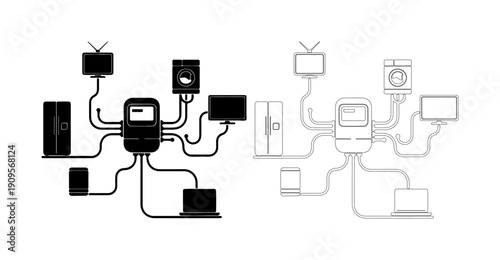 Connected smart home devices illustration showing integration and network hub