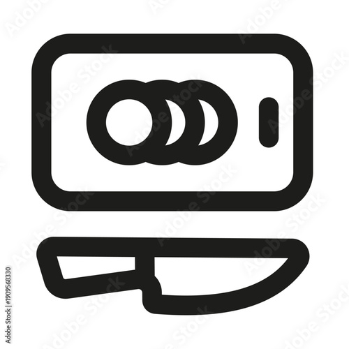 Cutting Board with Knife Professional Modern Line Icon. Minimal kitchen utensil chopping food preparation outline design