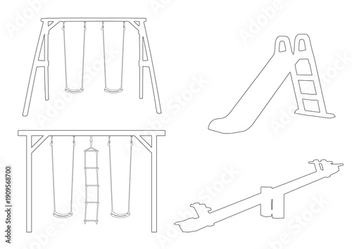 Bild auf Leinwand Children’s playground equipment silhouettes set for architectural drawings - Tra