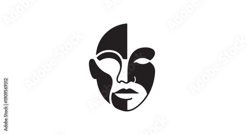 Divided Self: A monochromatic artistic portrayal of a human face split into two contrasting halves, symbolizing duality, inner conflict, and the complexities of human emotion.