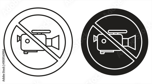 No video camera icon for streaming, video call stop symbol - recording not allowed - video camera icon off button - camera icon not recording, EPS10 on white background, vector illustration.
