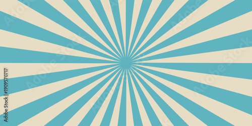 Retro vintage spiral wavy sun rays, blue background pattern, radial spiral stripes, comic ray stripes, grunge texture, circus, carnival, summer background, vector illustration.