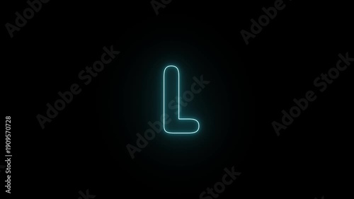 Vibrant Cyan Neon Letter L Outline Animation on Black Background