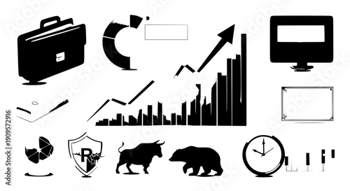 Investment and Stock Market Growth Illustration with Bull Bear, Trading Chart and Financial Assets