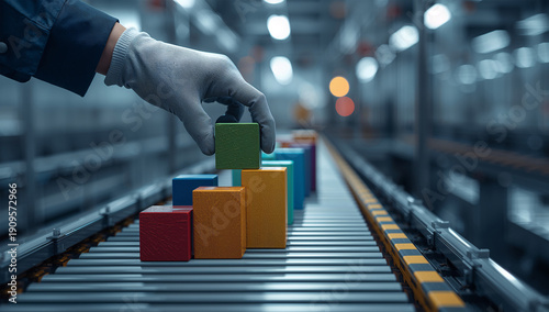 Wallpaper Mural 工場ラインで積み木を工程に見立てた生産管理と改善のビジュアル写真 Torontodigital.ca