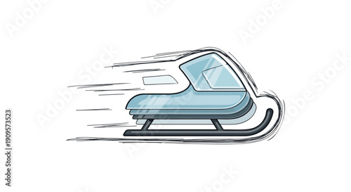 Futuristic Sled with Cabin Moving Fast on Snow, Winter Sport Concept, Speed and Motion Blur Effect
