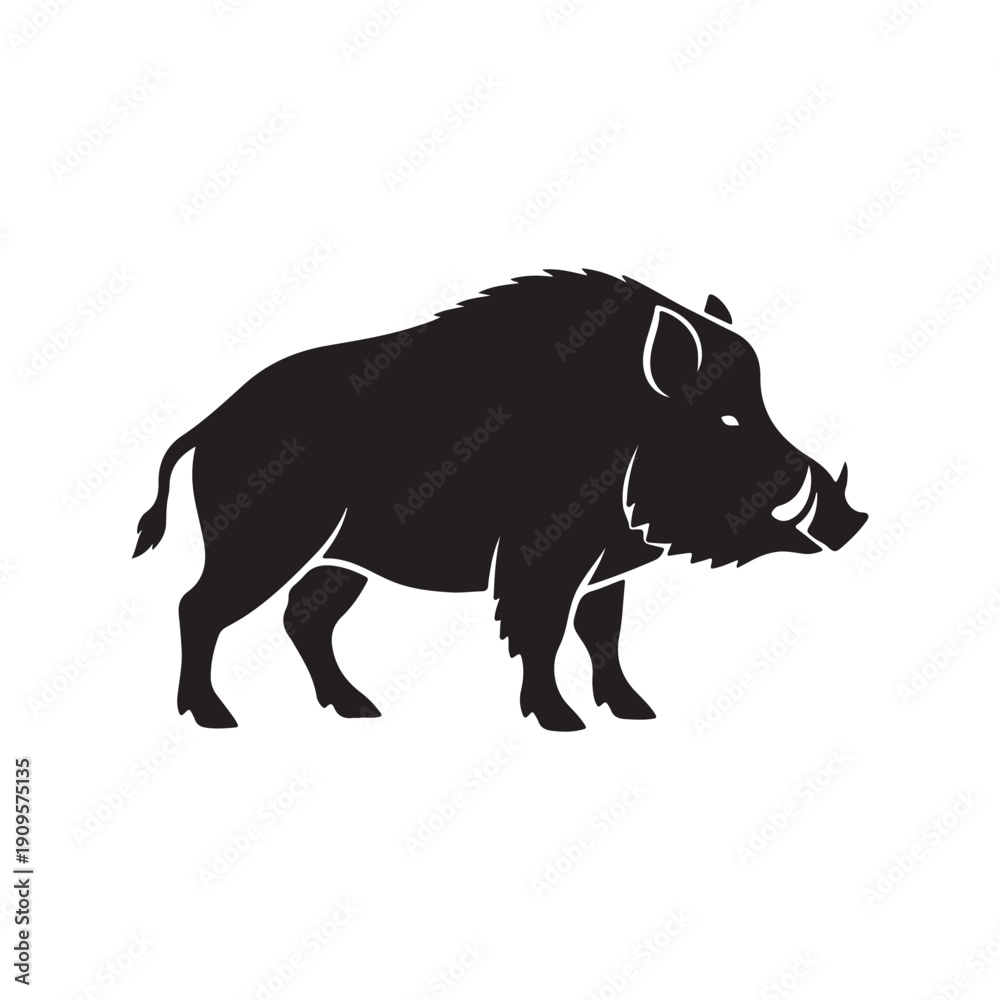 Obraz premium Boar silhouette icon vector flat illustration on white background. 