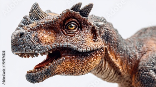 extinct. Detailed close-up of a dinosaur figurine, emphasizing texture and prehistoric fascination. wildlife magazines, conservation campaigns, designed for nature documentaries and education.