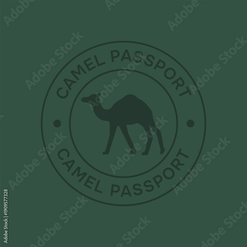 Camel passport emblem. Vector icon id on green background
