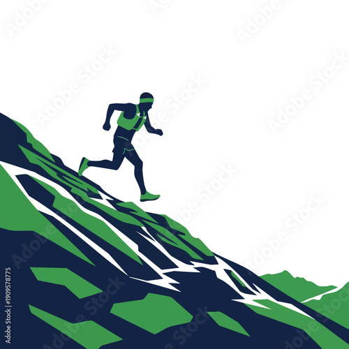 Trail Runner Silhouette. Mountain Athlete. Dynamic Graphic Style. Rugged Terrain. Vector Illustration.