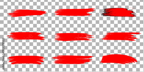 Straight red ink vector line pack. Hand-drawn long brushstroke text highlights, frames, and circles. Asian calligraphy brushstroke set. Rough, blood-red abstract strokes.
