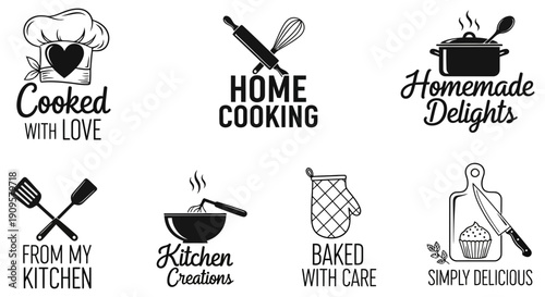 Culinary collection a graphic montage of kitchen essentials, cooking icons, and food preparation motifs, perfect for branding and design elements