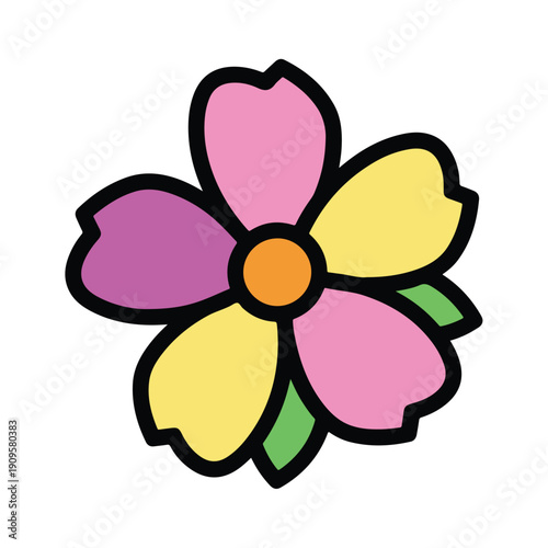 Colorful Cartoon Flower with Pink Petals 1.