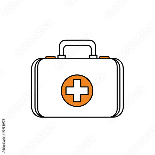 A briefcase with first aid, on a white background. There is a cross painted on the case. Vector illustration.